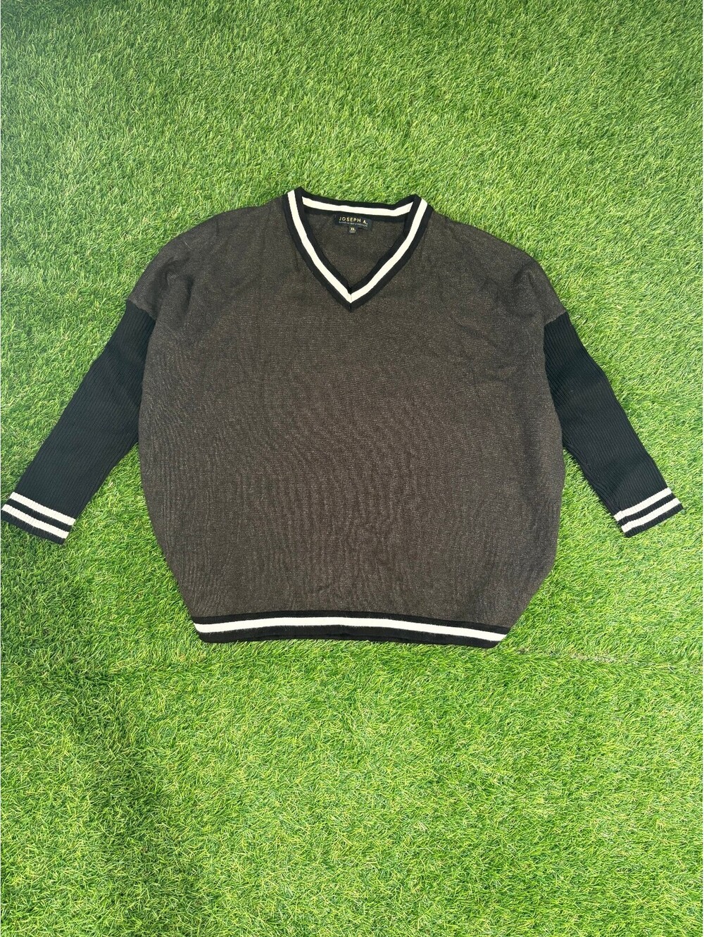 Vintage Joseph A. V-Neck Pullover Sweater Brown Cotton Mens XL